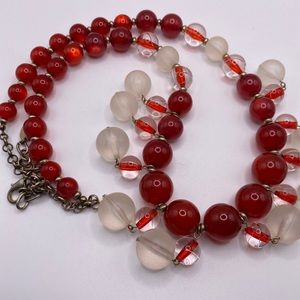 Coldwater Creek Red Statement Necklace  signed graduating beads
